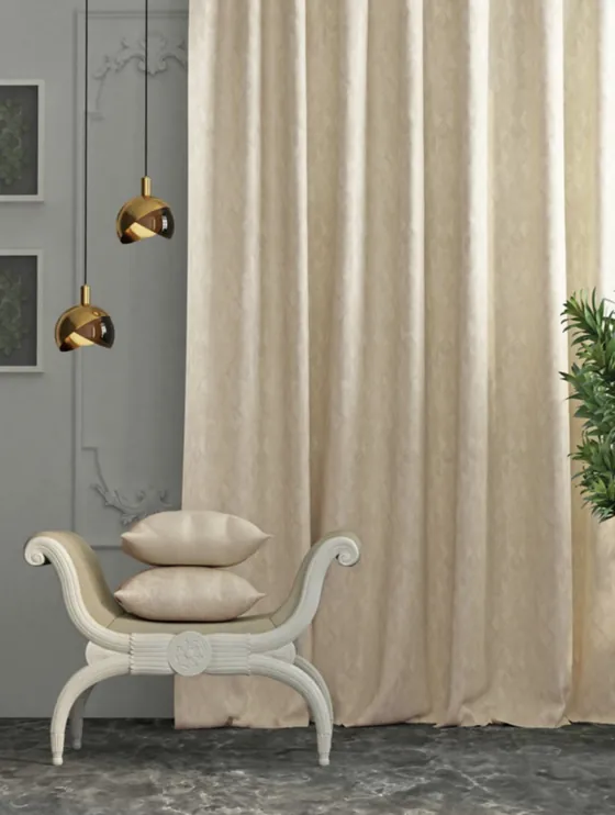 Cream jacquard curtain with woven pattern